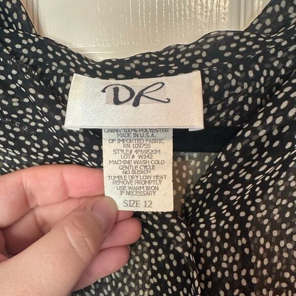 DR Vintage Sheer Flowy Sleeve Blouse Size 12 Black White Speckled Fairy Grunge - Picture 3 of 8